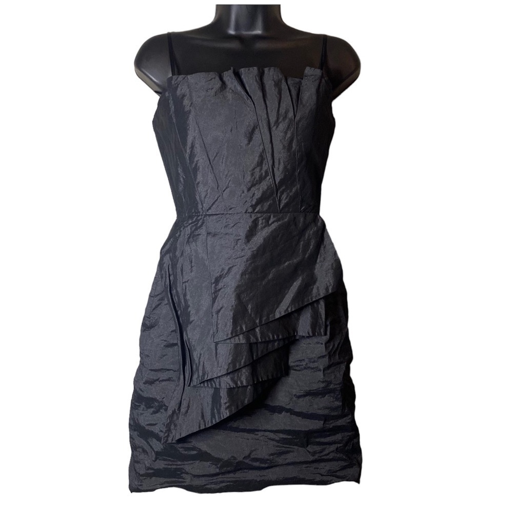 BCBGMAXAZRIA Black Strapless Ruched Pleated Mini Cocktail Black Dress